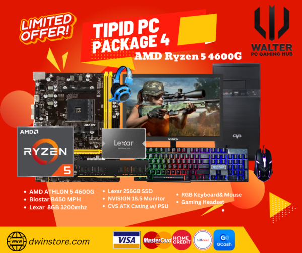 AMD Ryzen 5 4600G | 8GB | 256GB | 19.5″ 100Hz Monitor | Keyboard and Mouse High Performance Editing & Gaming APU Complete Set