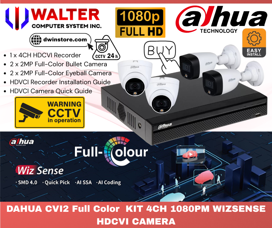 DAHUA CVI2 Full Color KIT 4CH 1080PM WIZSENSE HDCVI CAMERA