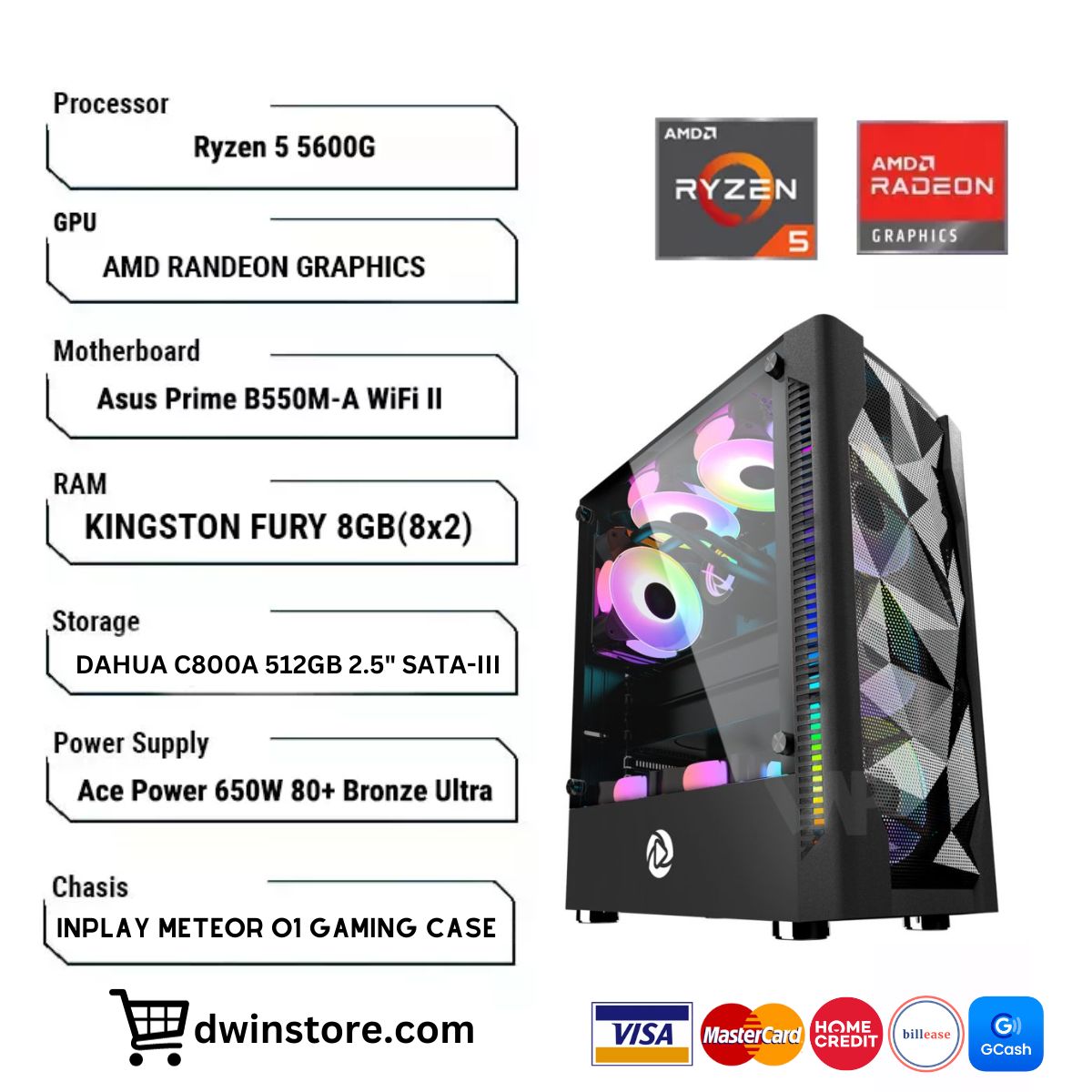 Ryzen Entry Gaming Build Ryzen 5600G AMD Randeon Graphics (8*2)16GB  RAM 500GB SSD