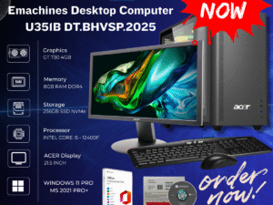Emachines Acer U351B DT.BHVSP.2025 Intel Core i5-12400 Desktop Intel Core i5-12400F, 8GB, DDR4, 256GB SSD , Intel with SA222Q Ebi 21.5in Monitor, UHD 730 Graphics, Windows 11 Pro USB Wired Keyboard & Wired