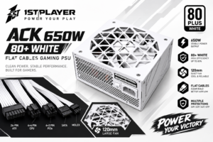 1STPLAYER ACK 650W 80+ WHITE/BLACK FLAT CABLES GAMING PSU